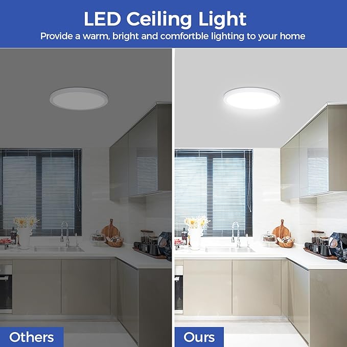 Flush Mount Ceiling Light Fixtures,24W Flat led Light for Ceiling,6000K 2200LM Ultra Thin Round White Lamp for Bedroom Kitchen,Bathroom,Garage,Living Room, Hallway