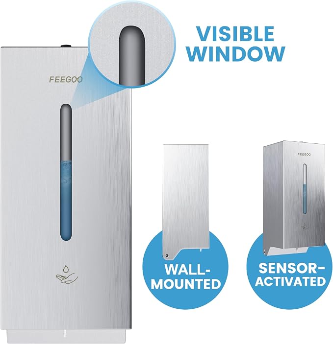 Automatic Wall Mounted Soap Dispenser, 27 fl oz / 800 ml Touchless Sensor Liquid Soap Dispenser, Stainless Steel Commercial Dispenser for Bathrooms and Offices