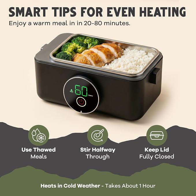 Oaktiv Lunch Box Warmer, Electric Heated Lunch Box for Adults, 4-Cup Cordless Portable Food Warmer with Scheduled Timer, Rechargeable with Insulated Bag