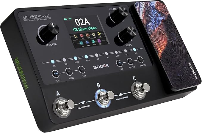 MOOER GE150 Plus Li Portable Multi Effects Pedal Battery-Powered Looper Three Footswitches Drum Machine with Expression, IR Loader, Preamp Pedal for Guitar and Bass