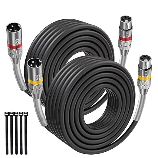 2 Pack 20 FT XLR Microphone Cables, Oxygen-Free Copper 3-Pin Balanced Shielded XLR Male to Female Mic Cord for Podcast Studio Speaker, PA Systems, Audio Mixer and More, Heavy Duty