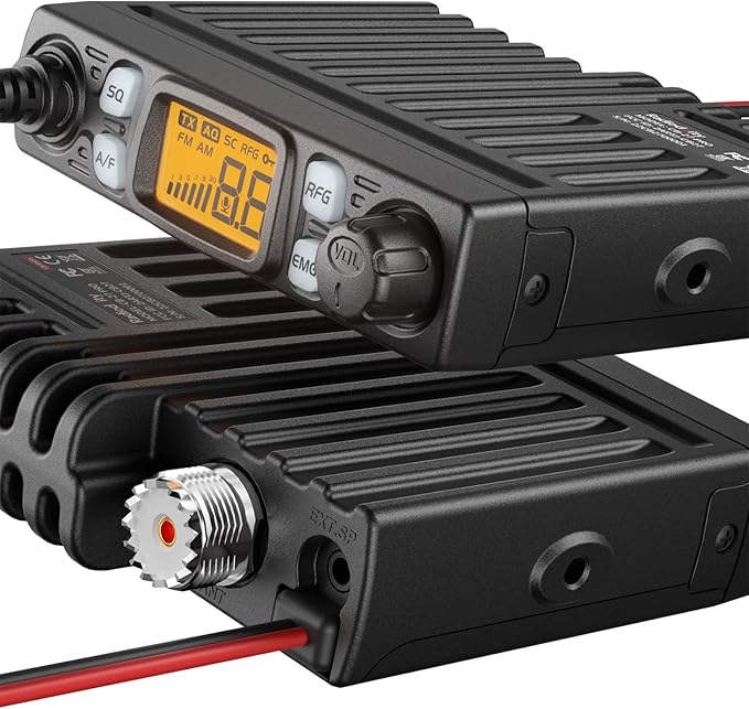Radioddity CB-27 Pro CB Radio 40-Channel Mini Mobile with AM FM Instant Emergency Channel 9/19, 4W Power Output, LCD Display, VOX, RF Gain, and Handheld Mic