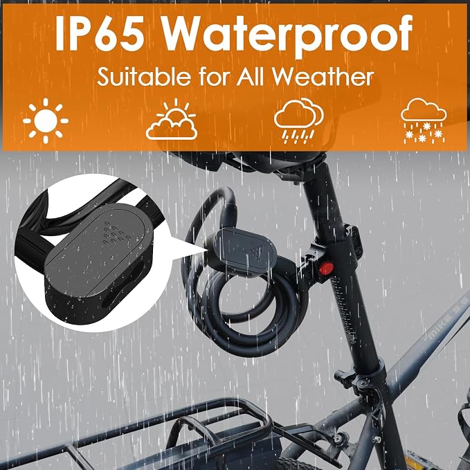 Fingerprint Bike Lock Cable, Eseesmart Keyless Bike Lock Chain Heavy Duty Anti-Theft Bicycle Lock Waterproof 1.5M Stainless Steel Cable Bike Lock with Mounting Bracket (Black, 4.92Feet Long)