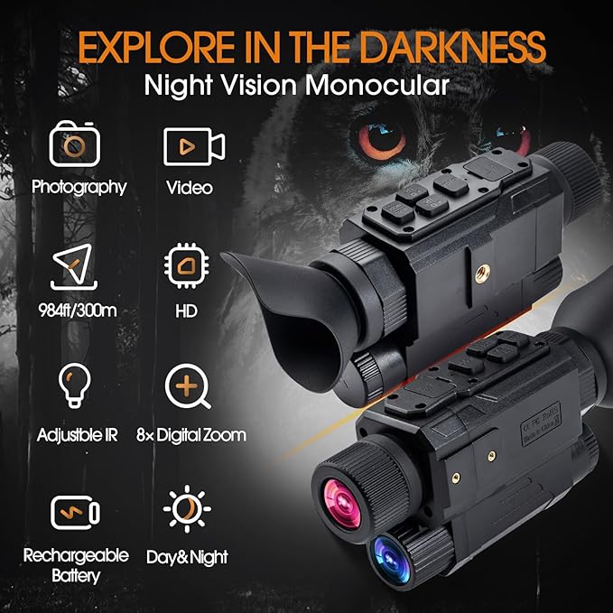 Head-Mounted Night Vision Monocular Digital Infrared Monocular for Camping Hunting