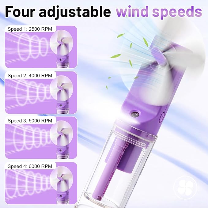6 Pack Portable Misting Fan Handheld Rechargeable Fan Mini Battery Operated Fans with 4 Speeds Water Mist for Women Men Home Office Travel Makeup Outdoor(Purple)