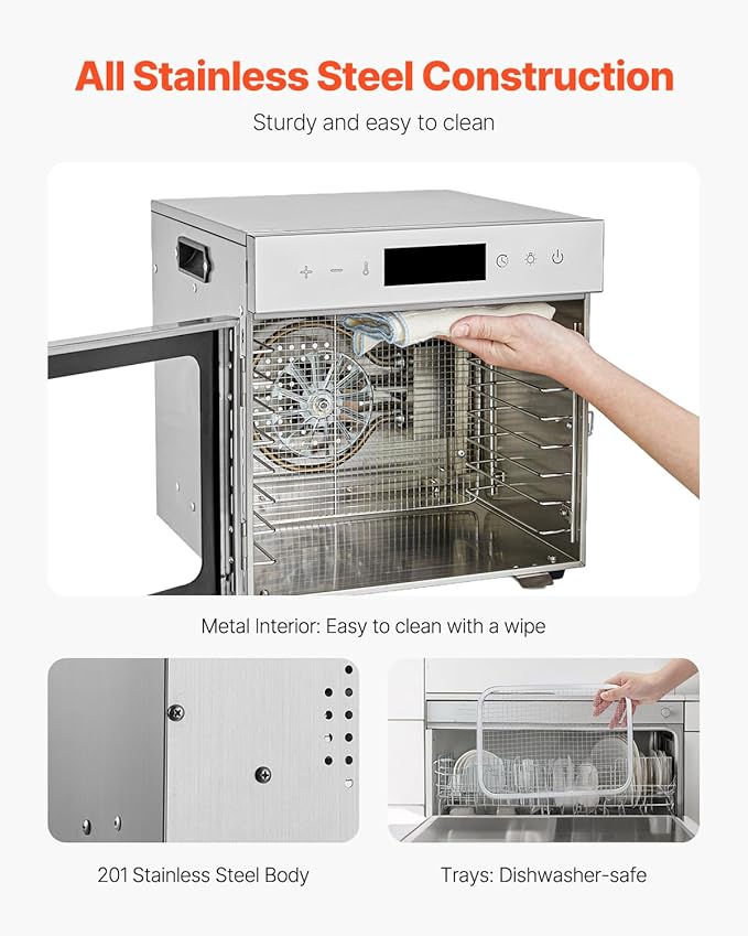 VEVOR Food Dehydrator Machine, 8 Stainless Steel Trays, 400W Electric Food Dryer with Adjustable Temperature & 24-Hour Timer, Food Dehydrator for Jerky, Meat, Fruit, Vegetables, Herbs, Dog Treats