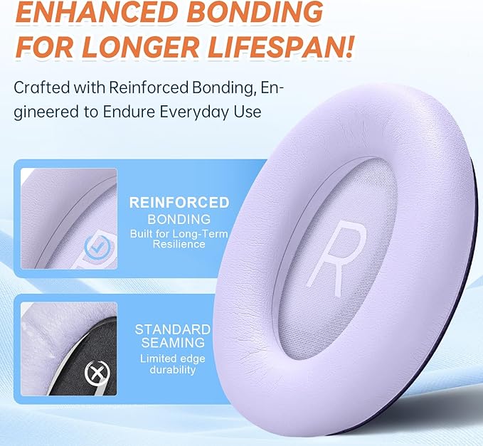 Aurivor Replacement Ear Pads for Bose QuietComfort 45 35 ii (QC45 QC35) Headphones, Earpads Cushions for QC SE SC & New Quiet Comfort (Deep Bass), with Softer Foam & Protein Leather (Chilled Lilac)