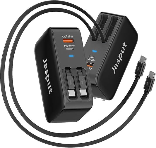 4 in 1 Retractable Wall Charger with Dual Cables,40W Retractable Phone Charger Wall Plug with Dual USB Ports,20W USB C Chargers Block Fast Charging for iPhone 17 16 15 14 13,LG, Galaxy S24 23,Pixel