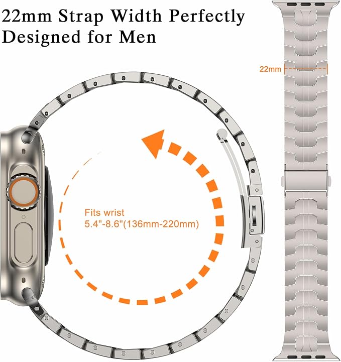 MioHHR Titanium Band Compatible for Apple Watch Ultra 49mm/ Series 10 46mm/ Series 9/8/7 45mm /SE 44mm, Adjustable Titanium Metal Strap Band with Scratch-Resistant Coating for Men, Frosted Silver