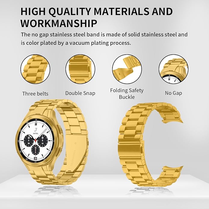 GOLDTOLUCK No Gap Stainless Steel Band Compatible with Samsung Galaxy Watch 8 7 6 5 4 Classic FE Pro Ultra 40mm 44mm 46mm 43mm 47mm 45mm 42mm Replacement Men Women Milanese Metal Elegant Casual