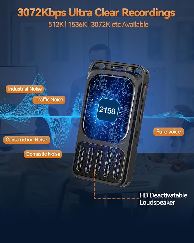 64GB (900Hours) Digital Voice Recorder with 2" Touchscreen & Bluetooth, XIXITPY 3072Kbps HD Dual Mic Recording Device with Playback, Password, A-B Repeat, MP3 for Lectures, Meetings, Interviews