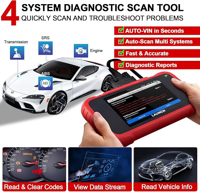 LAUNCH CRP123I V3.0 OBD2 Scanner, 4 Systems Diagnostic Tool (Engine/ABS/SRS/Transmission), 7 Reset Functions, Battery Test, WiFi Lifetime Free Update, 5" Touchscreen Car Code Reader