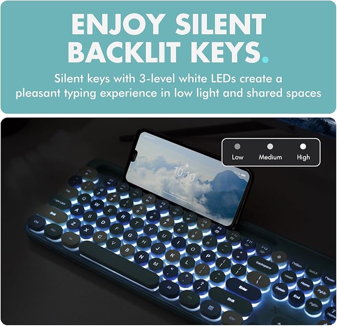 X9 Wired Keyboard and Mouse Combo with Backlight - Retro Typewriter Round Keycaps, Phone/Tablet Dock, 109 Fullsize Keys, Cute Colorful Blue Keyboard, Pastel Keyboard for Laptop, PC and Chromebook