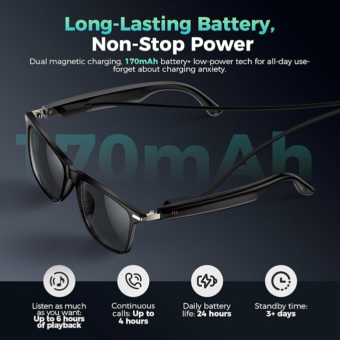 2026 AI Bluetooth Smart Glasses,AI Real-Time Translation Glasses,Music Playback & Hands-Free Calls,AI Smart Glasses with Blue Light Lenses+Sunglasses Lenses+Brown Lenses for Men & Women