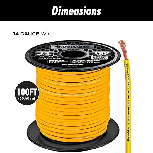InstallGear 14 Gauge OFC Primary Remote Wire, 100-feet - Yellow - Speaker Cable for Car Speakers Stereos, Home Theater Speakers, Surround Sound, Radio, Automotive Wire, Outdoor - Speaker Wire 14 Gauge
