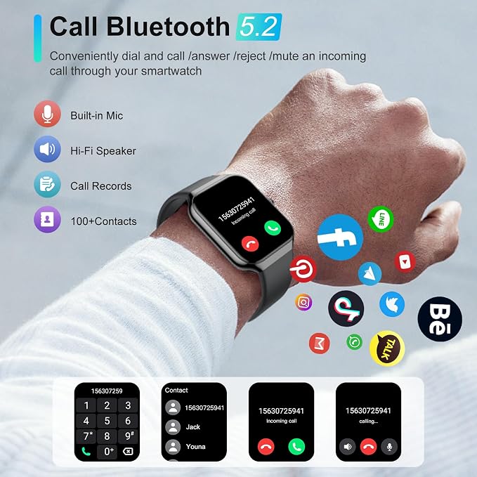 Smart Watch(Answer/Make Call), 1.96"HD Smartwatch for Men Women with Heart Rate/Sleep Monitor/Pedometer, 2025 New Activity Fitness Watch 113+ Sport Modes, IP68 Waterproof Running Watch for Android iOS
