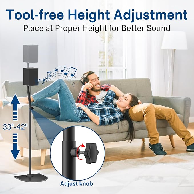 Speaker Stands for LG Rear Speakers SPQ8-S SPT8-S SPK8-S 578S1-S S78S2-S S65S3-S S55TR, Height Adjustable 33"–42" for LG Speaker Stand WR Wall Mount, Fit Keyhole & 1/4"-20 M5 M6 Surround Sound Speaker
