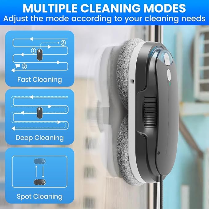 Window Cleaning Robot - Double Helix 4800-6400Pa Suction, Dual Ultrasonic Spray, 85ml Tank, Edge Detection, Anti-Drop, 3 Cleaning Modes for Streak-Free Glas (Black)