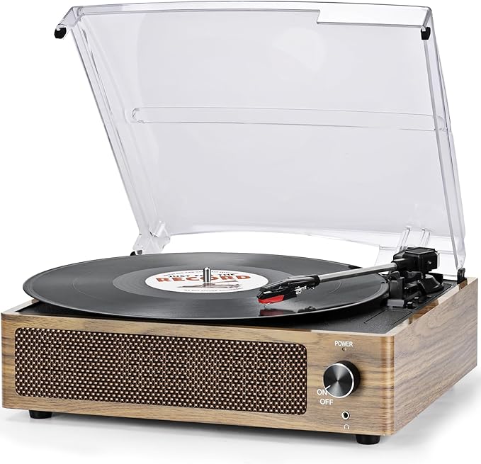 Vinyl Record Player with Speakers Vintage Turntable Vinyls Records Belt-Driven Turntables Support 3-Speed Wireless Playback Headphone AUX RCA Line LP Vinyl Players for Sound Enjoyment Retro Wood Cyan