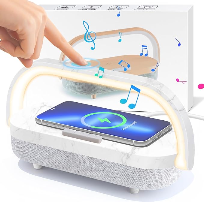 Nightstand Lamp with Wireless Charger,4 in 1 Touch Bedside Lamp Bluetooth Speaker,Portable Dimmable LED Night Light,Corporate Gifts Premium for Employees Clients,Birthday Gifts Women Wife Friend
