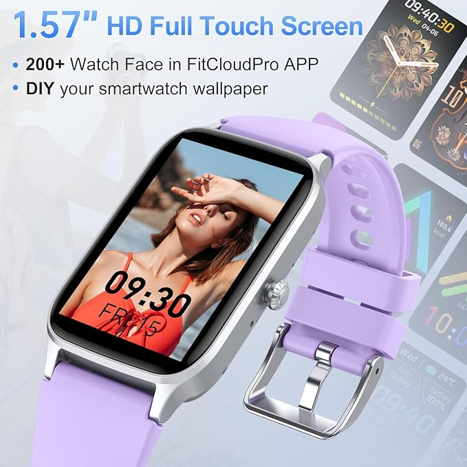Smart Watch for Men Women, 1.57" Smartwatch (Answer/Make Call) , Fitness Tracker with 110+ Sport Modes, Heart Rate/Sleep Monitor, IP68 Waterproof, Bluetooth Calls, Smartwatches for Android iOS Purple