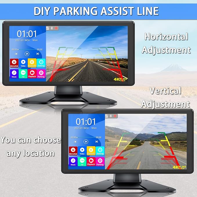 RV Backup Camera System with 10.36’’ 4K Monitor for RV Truck Bus Trailer with 4 Rear/Side View 1080P HD Cameras 4 Splits Touch Screen DVR Recording IP69 Waterproof Bluetooth Music Video Avoid Blind