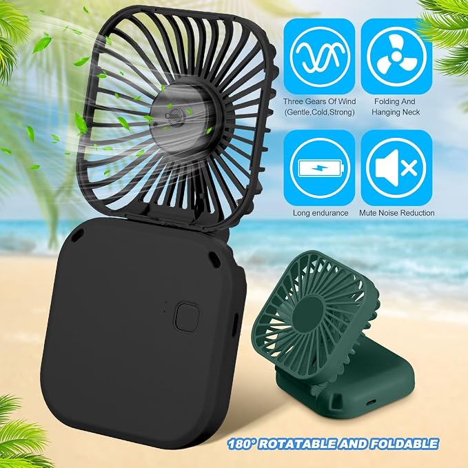 Hortsun 12 Pcs Mini Handheld Fan Bulk Portable Personal Neck Fan Small Foldable Hands Free with USB Rechargeable Gifts for Travel Summer Concerts Vacation Outdoor 3 Speed(Black, Dark Green, Navy Blue)