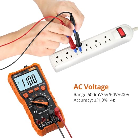 Proster Digital Multimeter - TRMS Voltmeter Multimetro Auto Range Multi Testers, 20A DC AC Current Meter NCV Detector Magnetic Hanging Hands-Free Design with Temperature Probe Backlit LCD Flashlight