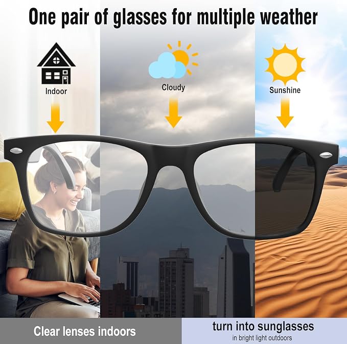 AI Smart Glasses for Men & Women with ChatGPT, Bluetooth Glasses with 165 Languages Translation, Color-Change Lens, Meeting Analysis, Music Playback, Hands-Free Calls, UV & Blue Light Protection