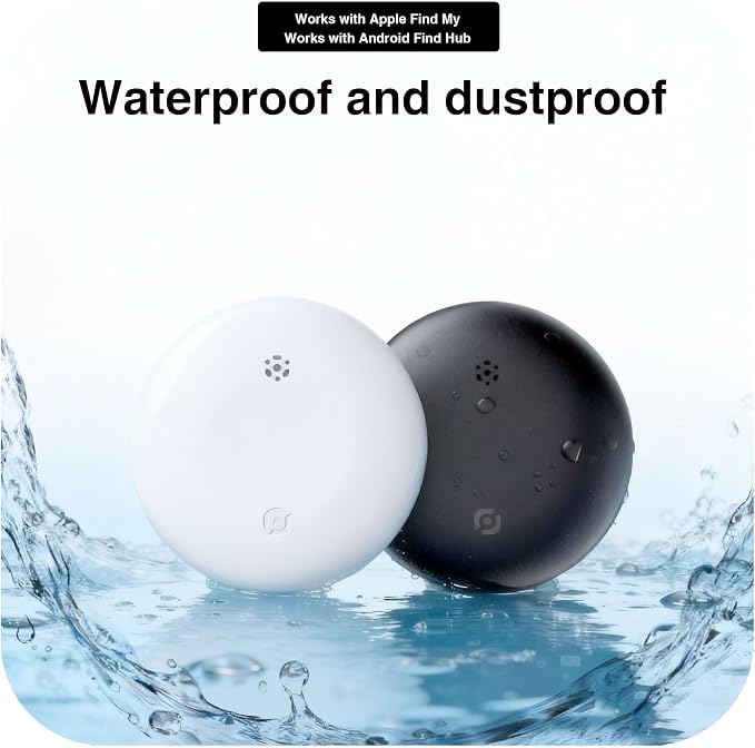Bluetooth Tracker Works with Apple Find My & Android Find Hub – Key Finder for Keys & Pet Collar, No Monthly Fee, Loud Alarm, Replaceable Battery(2 Pack, White)