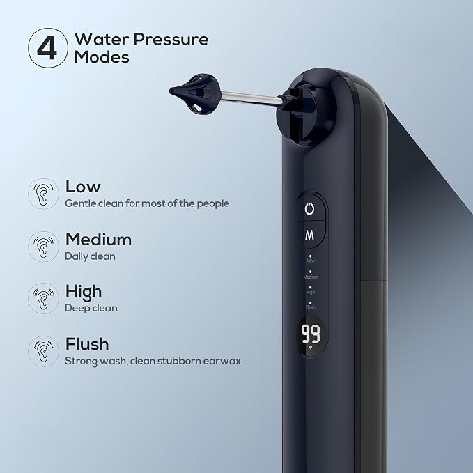 Ear Wax Removal, Ear Cleaner, Safe Ear Wax Removal Kit, 4 Modes-Ear Irrigation Flushing System, Ear Cleaning Kit - IPX7 Waterproof (Blue)