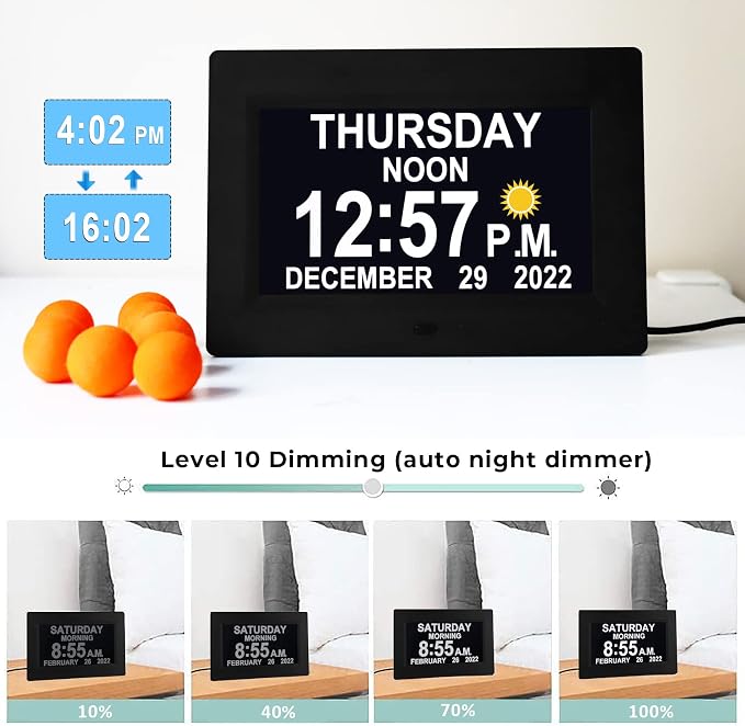 【Upgraded】27 Alarms Digital Talking Clock with Day and Date, Custom Reminders, 1280*800p HD Dsiplay, 10-Levels Dimmer, Auto DST, Sleep Trainer for Elderly Dementia, Voice-Talking with Remote