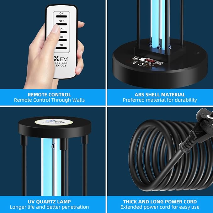 Ultraviolet Germicidal Lamp,110w UV+Ozone Light Sanitizer for Whole Room, 99.99% Sanitization Rate,Three-Step Timing Remote Control, Blue Ligh for Odor Room Home Office School
