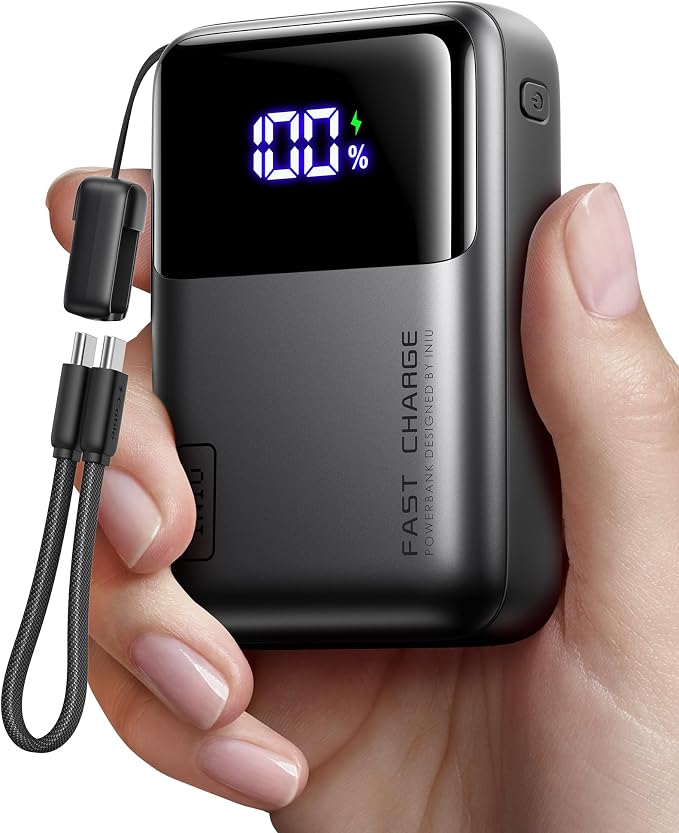 INIU 20000mAh Laptop Power Bank, Ultra Compact 65W PD Dual Fast Charging Portable Charger, Flight-Safe Battery Pack with USB C Cable for Travel, Families, Outdoor, Hiking, Metallic Black