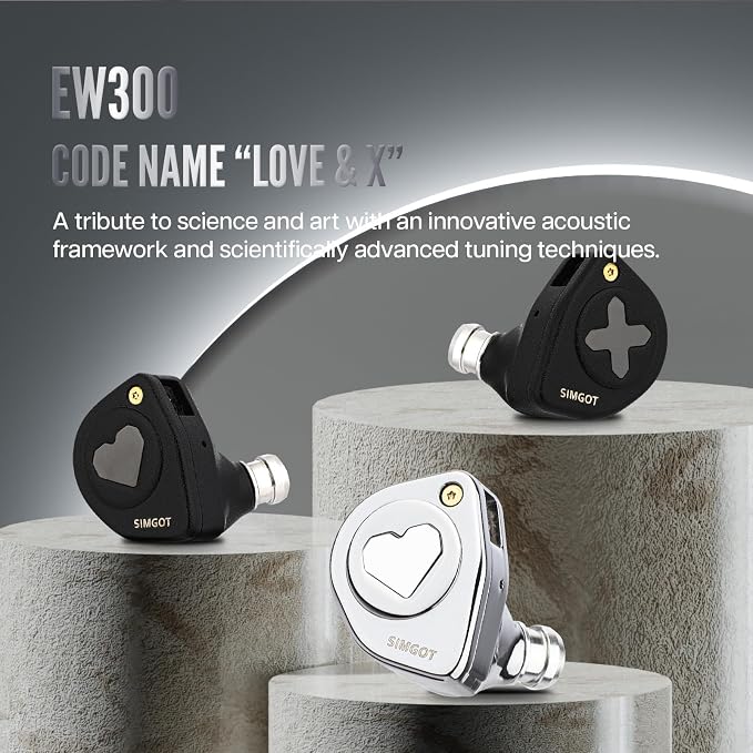Linsoul SIMGOT EW300 1DD+1Planar+1PZT Hybrid Driver in Ear Monitor, Wired Earbuds IEM, Gaming Earbuds with Detachable Nozzles, Silver-Plated OFC IEM Cable for Audiophile Musician (EW300 DSP)