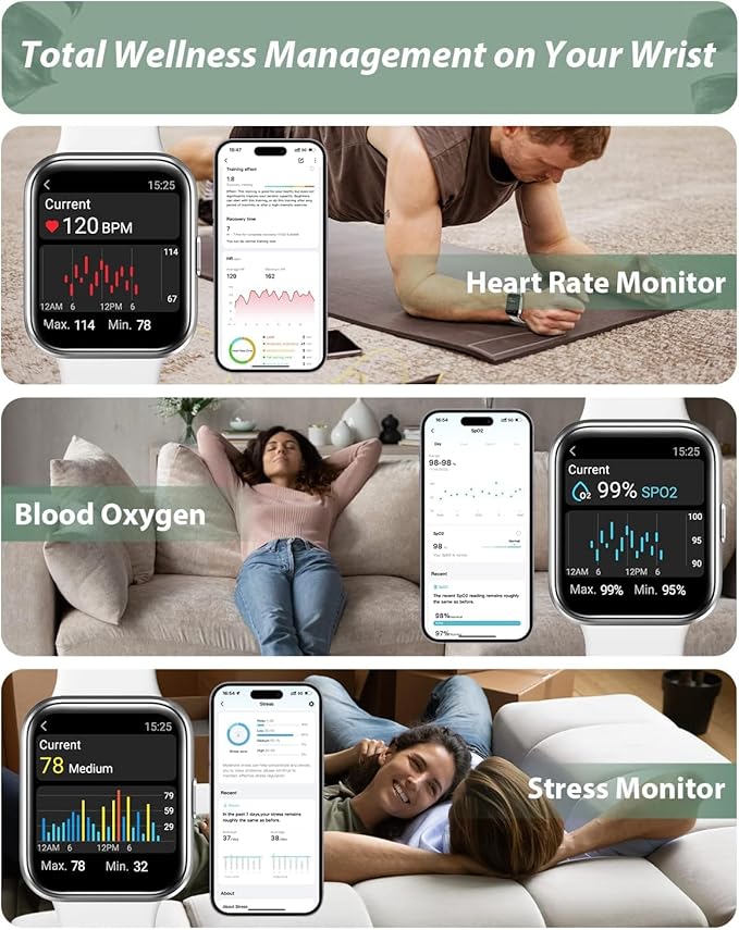 Smart Watch for Women Android & iPhone, Alexa Built-in, 1.8" Touch Screen Fitness Tracker with Answer/Make Calls, IP68 Waterproof Heart Rate/Sleep/SpO2 Monitor, Pedometer, 100+ Sport Modes, White