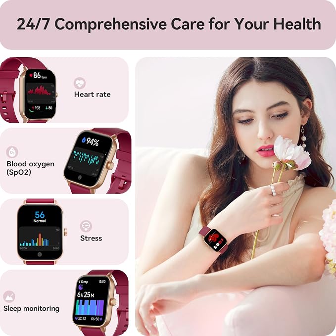 Gydom Smart Watch for Women Android & iPhone, Alexa Built-in, 1.8" Smartwatch with Heart Rate/SpO2/Sleep Monitor, IP68 Waterproof Activity Fitness Tracker, 101+ Sports Mode, Red
