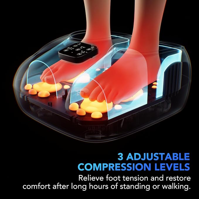 SKG YS100 Foot Massager with Heat and Remote, Upgrade Electric Feet Massager for Plantar Fasciitis Pain Relief, 3 Levels Compression Massage for Neuropathy Plantar Fasciitis, Up to Size 13