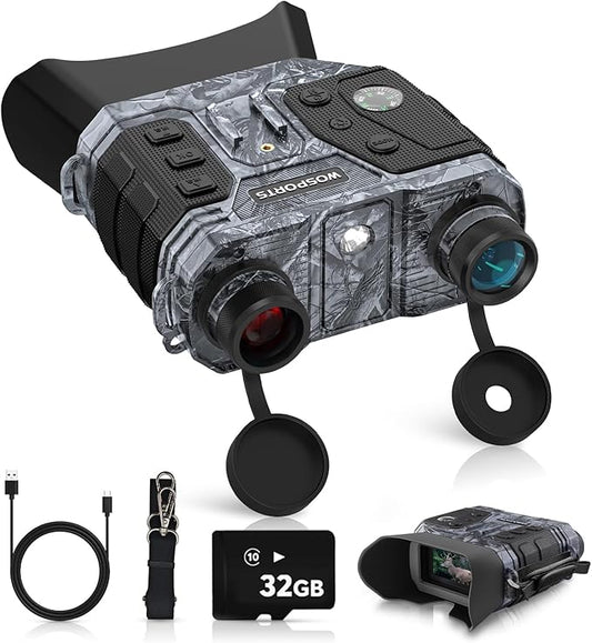 WOSPORTS 4K Night Vision Goggles with 48MP Photo, 3280ft Full Color Vision, 1300ft IR Distance, 3" HD Screen, 10X Optical Zoom, 5000mAh Battery, Binoculars for Wildlife Observation, Gifts for Men