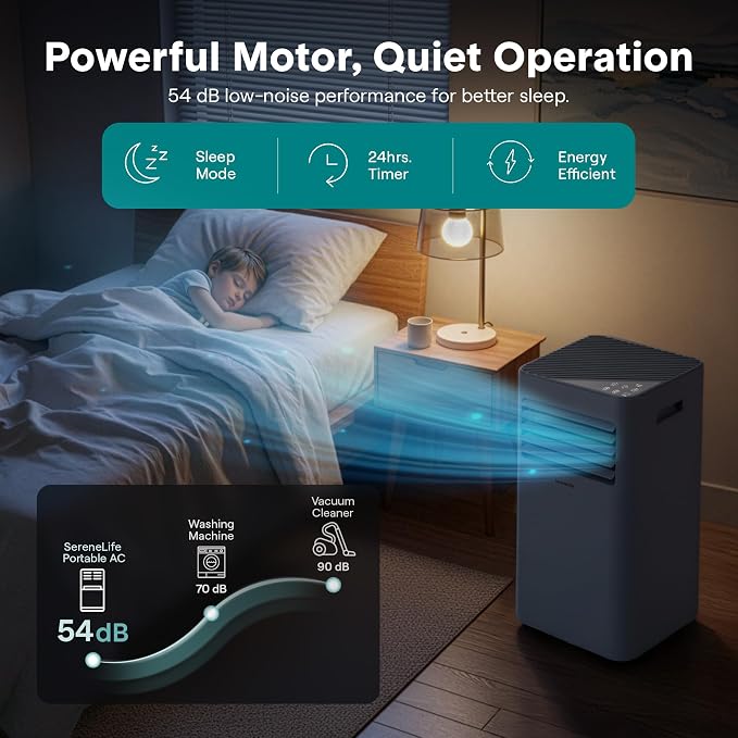 SereneLife Portable AC 8000 BTU, 3-in-1 Cooling, Dehumidifier And Fan Modes, Compact Standing Air Conditioner, Energy Efficient 300 Sq. Ft. Climate Control, Universal Castors And Window Mount Kit