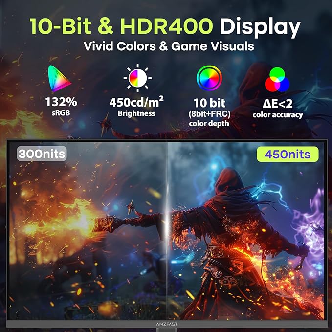Amzfast 27 Inch 200Hz WQHD (2560 x 1440) Fast IPS Gaming Monitor, Built-in Speakers, 1ms G-SYNC Compatible, HDR400, 132% sRGB, 96% DCI-P3, VESA 100x100, HDMI 2.0 x 2 & DP 1.4 x 2, AMZG27F5Q