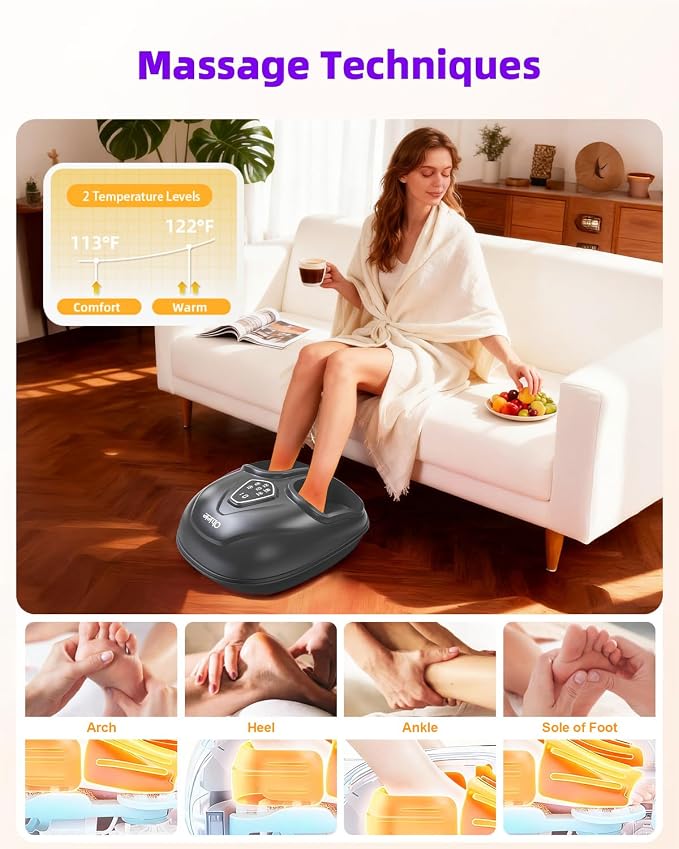 Foot Massager with Heat, Shiatsu Foot Massager with Remote, Electric Feet Massage Machine for Neuropathy,Plantar Fasciitis, Circulation, FSA Eligible HSA Store Eligible Massager (Dark Black,Corded)