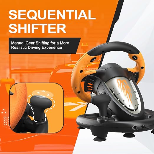 PXN PC Racing Wheel, V3 PRO 180 Degree Universal Usb Car Sim Race Steering Wheel with Pedals for PC, PS3, PS4, Xbox One, Xbox Series X/S, Switch (Orange)