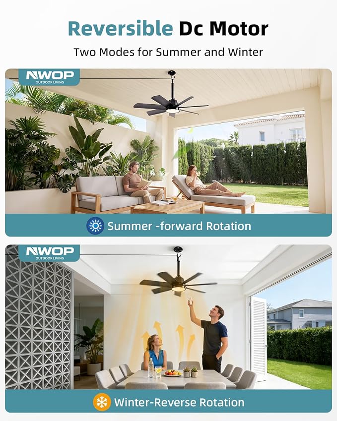 NWOP 28'' Outdoor Ceiling Fans with Lights and Remote, LED Gazebo Hanging Fan with Hook, 3CCT 3000K-6500K Dimmable Gazebo Fan, 6-Speed Quiet Ceiling Fan with Timer for Patio, Porch, Pergola, 2-Black