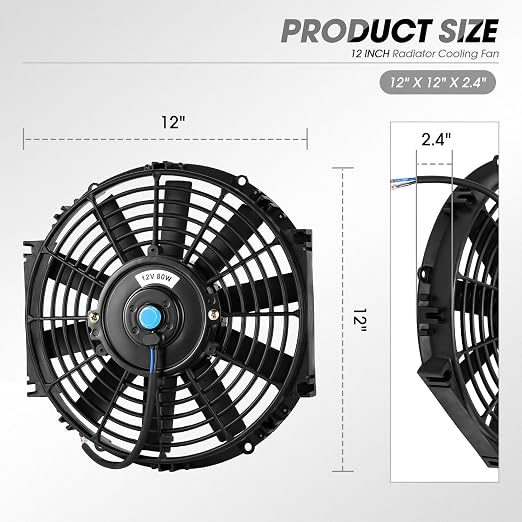 DNA Motoring 2pcs 12Inch Electric Radiator Cooling Fan Thermostat Wiring Switch Relay Kit, Universal High Performance Slim Fan Push Pull Electric Radiator with Mount Kit, RAF-12X2+SW-KIT