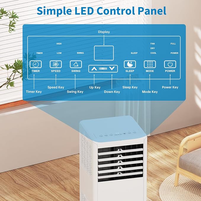8000 BTU Portable Air Conditioner, 3-In-1 AC Unit with Cooling, Dehumidifier, Fan Function, Standing Air Conditioner for Room Up to 350 Sq. Ft. with Remote and Window Kit