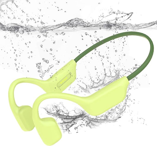 Swimming Headphones-Bone Conduction Headphones, IP68 Waterproof Open Earphones, LiteSurge Bluetooth 5.4 Underwater Sport Earbuds with 32 GB MP3 Memory for Swimming, Marathon-Green