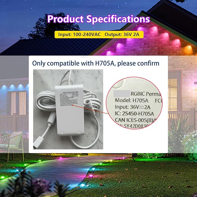 36V Power Adapter Compatible with Govee Permanent Outdoor Lights 2, Suitable for H705A Controller, Replace Transformer,Not Compatible with Other Brands and Models