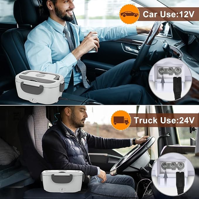 Electric Lunch Box for Adults 80W Heated Lunch Box for Adults Portable Food Warmer 12V 24V 110V 220V Food Heater Lunchbox 1.5L Stainless Steel Lonchera Eléctrica Portátil for Car Truck Work Driver