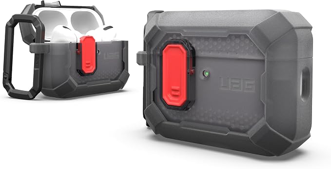 URBAN ARMOR GEAR UAG Designed for AirPods Pro 3rd Gen Case, Rugged Military Grade Drop Proof Protective Cover with Detachable Carabiner Clip & Secure Lip Closure, Plasma Smoke/Lava